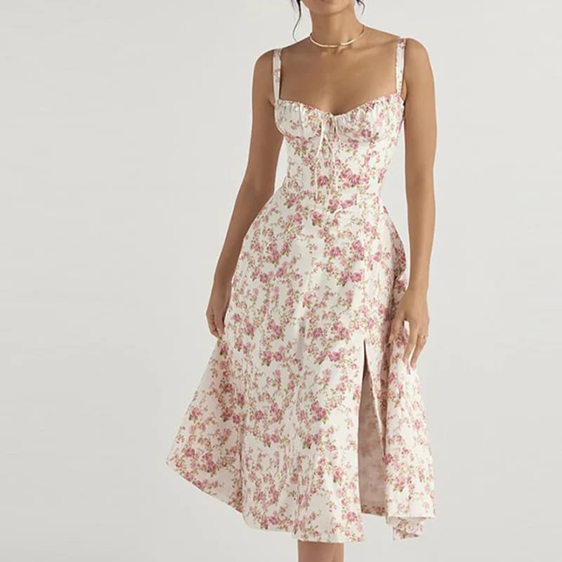 Elegante vestido floral de tirantes finos: ideal para fiestas de verano